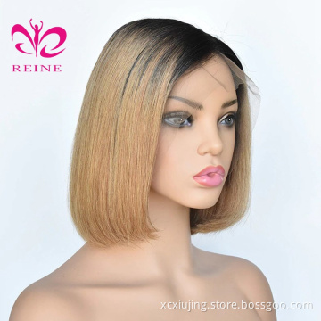 REINE Factory 150% Thick Density Bob Pre-Plucked Hairline Ombre Human Hair Wigs Deep Part 13*4 Lace Frontal Bob  Wigs